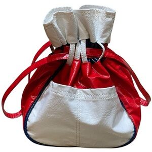 🔥SALE🔥Vintage Red, White & Blue 🇺🇸 Leather 1970s Drawstring Bucket Bag
